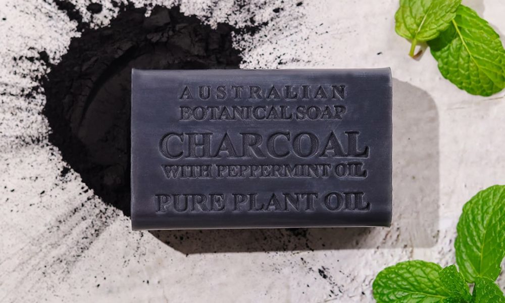 charcoal with peppermint oil soap bar lifestyle shot